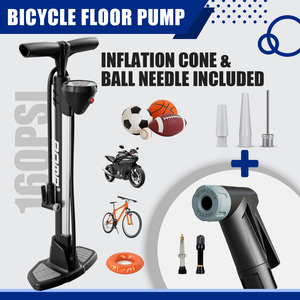 Pompe à vélo BOMO 160 PSI haute pression avec manomètre, valve double Schrader Presta, base pour VTT - Product Image 2