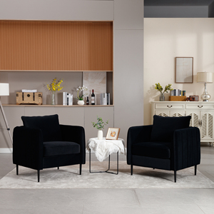 Poltrona Moderna in Velluto Stile Mid-Century, Comoda Poltrona Singola con Gambe in Metallo <span class=keywords><strong>Nero</strong></span> per Soggiorno, Camera da Letto <span class=keywords><strong>e</strong></span> Angolo Lettura - Product Image 2