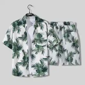 Hot new arrival fashion summer Hawaiian Tracksuit holiday men's beachwear clothing short suit casual 2piece T-shirt clothes set