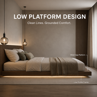 Lit plateforme moderne minimaliste en bois de chêne massif personnalisable, écologique, durable, avec tête de lit de rangement et éclairage LED