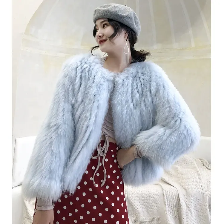 YR740 Top quality mão knit fox fur inverno casacos para a mulher na moda vestuário Jaqueta