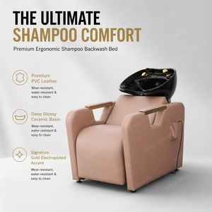Bac à shampoing ergonomique moderne en céramique avec lit de lavage, dossier vibrant, accoudoirs dorés et éclairage pour station de beauté et spa - Product Image 5