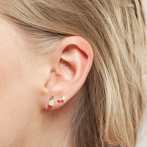Pendientes Pequeños de Plata S925 con Turquesa y Doble Diamante, Bañados en Oro para Mujer - Product Image 4