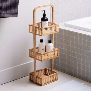 Natural Bamboo <b>Bathroom</b> <b>Accessories</b> <b>Set</b> | Spa Organizer Collection including 3-Tier Shower Caddy, Bathtub Tray - Product Image 4