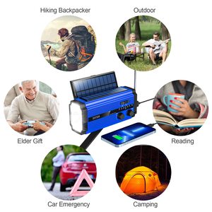 Modèle 2021 le plus récent, <span class=keywords><strong>radio</strong></span> portable d'urgence 5000 mAh avec lampe de lecture, manivelle et grand panneau solaire - Product Image 6