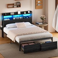 Lit Métal LED Moderne Grande Taille King & Queen avec Plateforme en Bois, Rangement & Tiroirs pour Chambres, Hôtels, Appartements & Villas