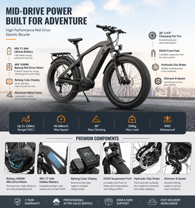 Vélo Électrique Tout-Terrain 1000W à Moteur Central, Pneus Larges 26x4.0, Batterie Dissimulée 48V, VTT Électrique Personnalisable OEM pour Adultes, Haute Puissance, Prestige - Vente en Gros - Product Image 5