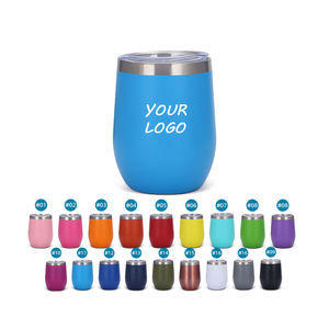 Verres à vin personnalisés de 12 oz, double paroi isolée, forme ovale, gobelet en acier inoxydable avec revêtement en poudre, avec couvercle - Product Image 1