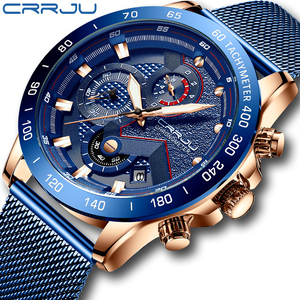 Montre à quartz pour homme CRRJU 2280, bracelet en maille, chronographe lumineux, calendrier, montre de <span class=keywords><strong>course</strong></span>, prix maximum - Product Image 3