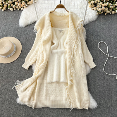 chinese dress ladies Tcremisa Sweater Dress for Women Chunky Cable Fringe Long Sleeve Sweaters  Fall Winter Pullover Dresses Apricot at Amazon Women's Clothing store