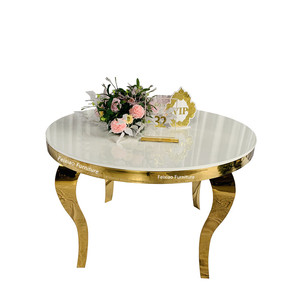 Classic Hotel Party Events Furniture White MDF <strong>Top</strong> Gold Stainless Steel <strong>Round</strong> <strong>Dining</strong> <strong>Table</strong> - Product Image 1