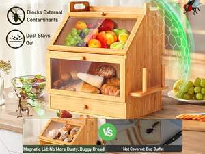 Kotak Penyimpanan Dapur Rumah dengan Laci Tiga Lapis, Kotak Penyimpanan Camilan Kayu 3 Lapis, Kotak Roti Bambu - Product Image 2