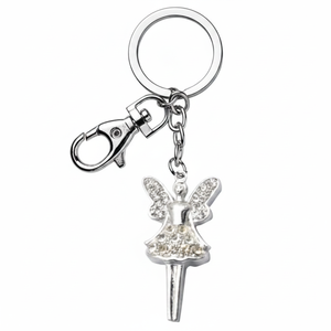 Portachiavi con angelo di cristallo e strass, ciondolo tono argento, regalo per donna - Product Image 2