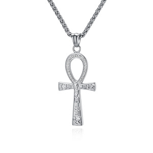 Ancient Egyptian Ankh <b>Cross</b> Necklace Gold Plated Zinc Alloy Pendant Unisex Gift Jewelry With Pave Setting - Product Image 5