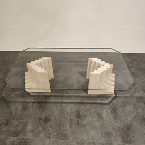 La Mã Travertine Marble Sáng Tạo Bảng Cơ Sở Tùy Chỉnh Hiện Đại Side Center <span class=keywords><strong>End</strong></span> Cafe Vòng Vuông Rõ Ràng <span class=keywords><strong>Glass</strong></span> Bàn Cà Phê - Product Image 2