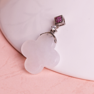 HKJA Natural White Jade Four Leaf Clover Pendant 925 Sterling Silver Jadeite Lucky Pendant for Women - Product Image 4