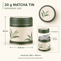 Boîte en métal personnalisée pour matcha 30g avec opercule pelable, réutilisable, qualité alimentaire, pour emballage de poudre de thé