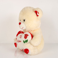 Ours en peluche super doux, rouge, en position assise, design en forme de cœur, rembourrage en coton PP, unisexe, commandes personnalisées