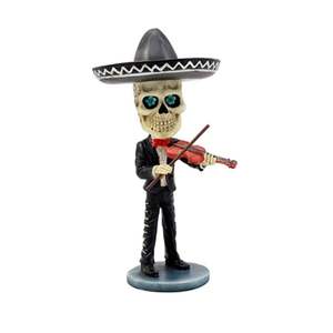 Estatua de Resina Pintada a Mano del Día de los Muertos, Decoración Mexicana, Esqueleto Bobblehead Tocando la Guitarra, Figura Personalizada - Product Image 1