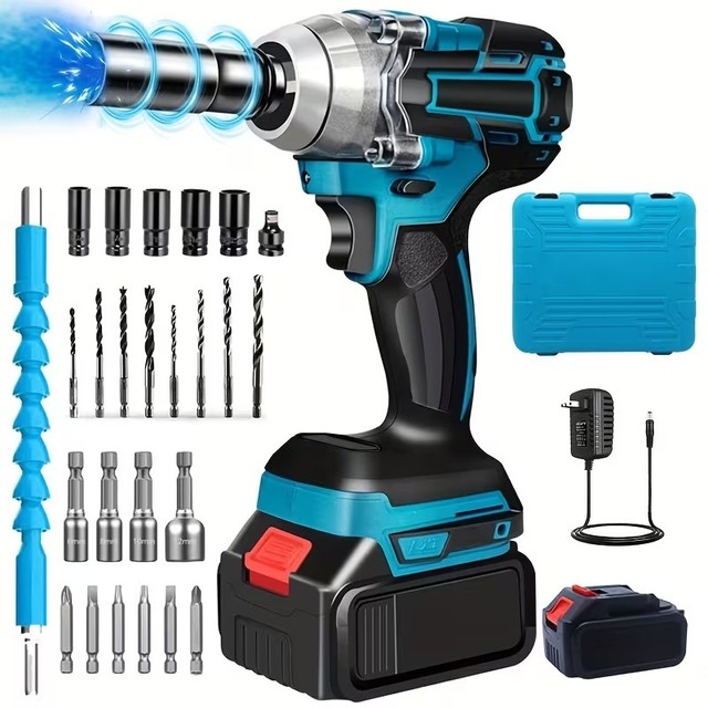 3/8" Cordless Impact Wrench, Power Impact Gun W/Max Torque 330Ft-lbs(450N.m), Battery & 4 Sockets