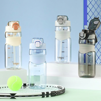 Bouteille d'eau de voyage en Tritan de 760 ml, grande capacité, style Instagram, écologique, avec couvercle à clapet, sangle et paille, idéale pour les étudiants