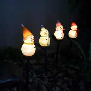 圣诞防水太阳能3D雪人木桩灯花园装饰