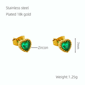 18K Gold Cubic Zirconia Heart Stud Earrings Stainless Steel Red Green Diamond Fashionable Fine <strong>Jewelry</strong> Gift for Girls Women - Product Image 6
