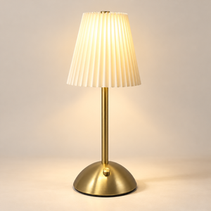 Lampe de table personnalisable à LED rechargeable, design moderne imitation antique, avec abat-jour plissé en tissu, pour salon, chambre et bar - Product Image 1