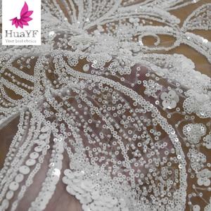 באיכות גבוהה טהור לבן חרוזים תחרה טול קריסטל פאייטים בד לבן חתונה שמלות 2023 עבור כלות HY1691 - Product Image 3