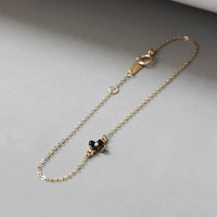 Pulsera de Oro Sólido de 14K para Mujer, Cadena Minimalista Coreana con Flores en Negro/Blanco/Rojo/Verde, Joyería Elegante para Uso Diario, Regalo