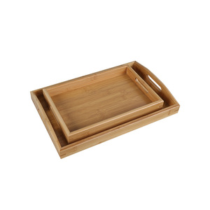 Plateau de service rectangulaire en bambou So Tom And Principe, bois naturel, pour thé, café, hôtel, usage domestique, lot de 2 tailles - Product Image 4