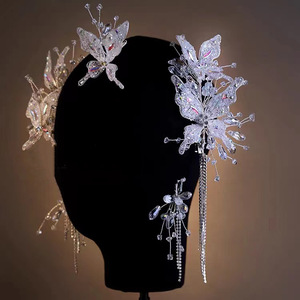 2024 New Handmade Fairy Tassel Floral Liquid Iridescent Rhinestone Butterfly <b>Wedding</b> Hair <b>Accessory</b> Set for Brides - Product Image 4