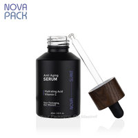 Récipient cosmétique en bambou 15ml 30ml 60ml flacon compte-gouttes en verre noir bouteilles d'huile pour le visage 1oz 2oz flacon de sérum avec compte-gouttes en bois foncé