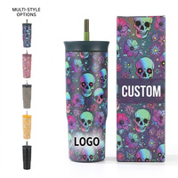 Vaso térmico de acero inoxidable de doble pared de 24 oz con diseño de dibujos animados, tapa antiderrames y pajita, ideal para regalos de Halloween para niños.