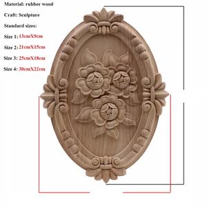 2023 2 pièces Appliques en bois européennes décoratives en bois sculpté décalcomanie non peinte sculpture pour meubles porte <span class=keywords><strong>lit</strong></span> armoire - Product Image 4