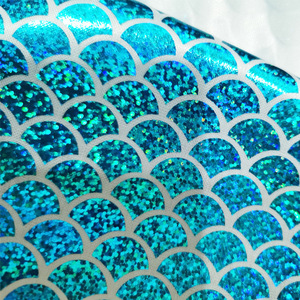 Grosir Biru Gemerlap Warna-warni Kristal Holografik 100% Poliester Metalik Foil Lame Laser Putri Duyung Skala Kain Cetak Foil - Product Image 5