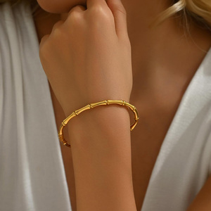 Bracelet en acier inoxydable plaqué or PVD 18 carats, ouvrable, motif bambou, bijoux fantaisie, cadeaux, bracelet rigide en or inaltérable pour femme - Product Image 4