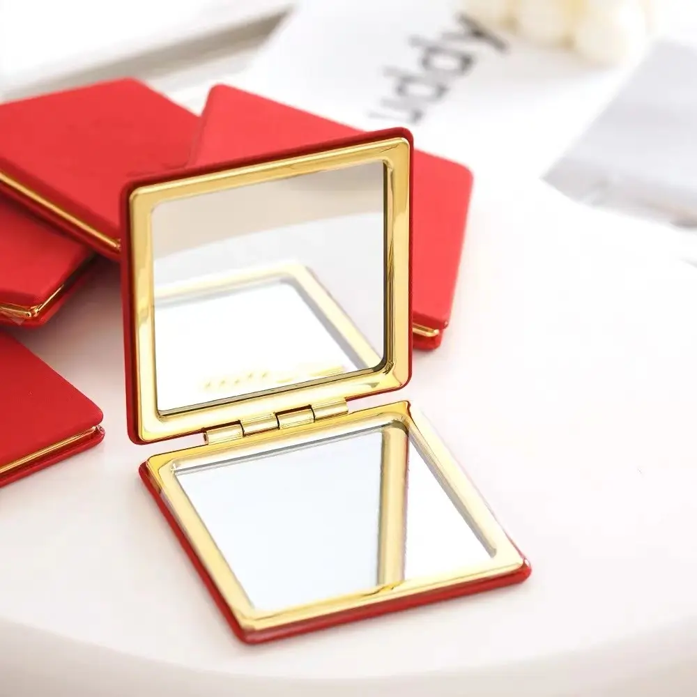 Folded Round Branded Cosmetic Mirror Plastic Leather Pocket Mirror personalized square make up hand held mirror