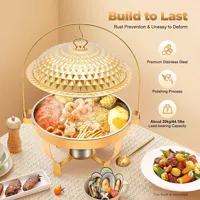 Ensemble de buffet de luxe 85Qt avec chauffe-plat en acier inoxydable doré et couvercle en verre, idéal pour l'hôtellerie et la restauration