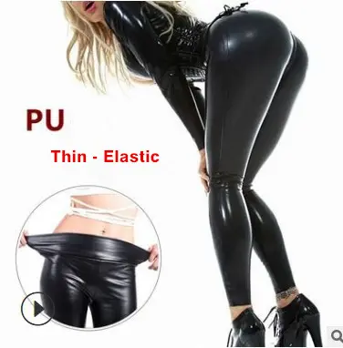 High Waist Kunstleder Leggings Frauen Hot Sexy Schwarz Kunstleder Leggings Glänzende Hosen Stretchy Plus Size Hose