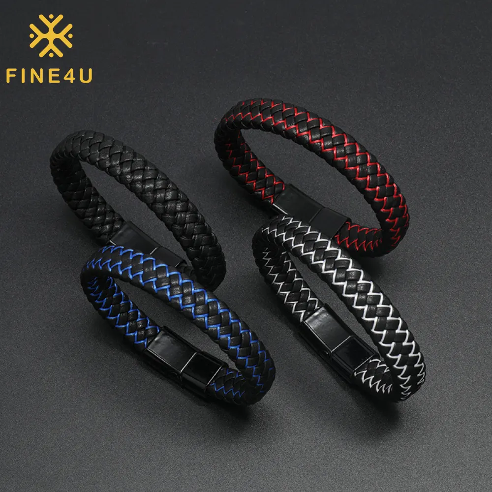 Wholesale Personalized Pulseras De Cuero Para Hombres Magnetic Clasp Colorful Braided Mens PU Leather Bracelet
