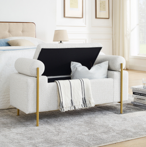 Luxury Convertible Fabric Storage Bench with Modern Design Cylindrical Arms and Iron Legs for Bedroom Living Room Home <b>Office</b> - Product Image 2