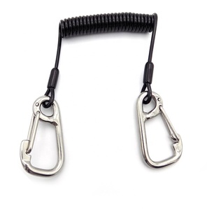 Custom PU Coating Spring Coiled Cable Tool Lanyard With Steel Hooks for Safety