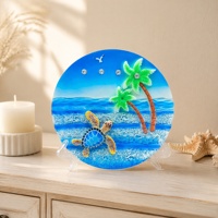 Assiette décorative ronde en résine peinte à la main, motif animaux marins et palmiers, design tropical, souvenir de plage pour la maison