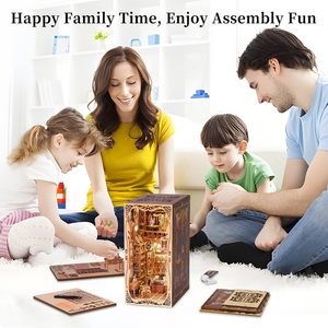 Blocs de construction 3D à assembler soi-même en bois, thème Cottage, pour enfants, avec armoire de princesse et support de livres, jouet puzzle fait main - Product Image 4