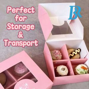 Custom all'ingrosso scatola di <span class=keywords><strong>cartone</strong></span> pieghevole dolci scatole di pane da forno con manici Cupcake confezione per Dessert porta scatola ciambella - Product Image 4