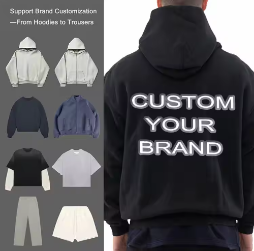 Manufacturers Custom Logo Embroidered ODM OEM Streetwear Clothing Brand T-Shirt Hoodies Sweatshirt Jacket Sweater Shorts