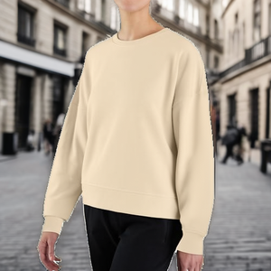Sweat-shirt à col rond pour femme, coupe classique, 100 % coton tricoté, couleur unie, automne/hiver, avec badge à sequins - Product Image 2