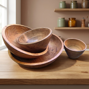 Ensemble de bols de service vintage en bois d'acacia poli, faits à la main, écologiques, pour la cuisine, utilisation domestique, compatibles lave-vaisselle, BS - Product Image 1