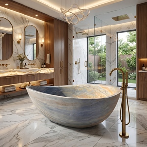 Baignoires ovales modernes sur mesure de luxe en travertin gris argenté exclusif, autoportantes pour salle de bain, villa, hôtel, maison - Product Image 1